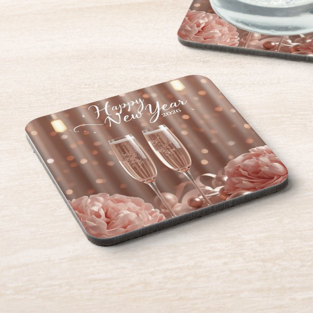 Porta-copo happy new year 2026 champagne sparkle coasters (Left Side)