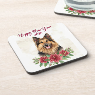 Porta-copo Happy New Year 2026 Dog Theme Coasters
