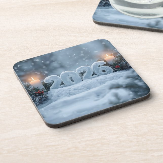 Porta-copo happy new year 2026 winter pine coasters (Left Side)
