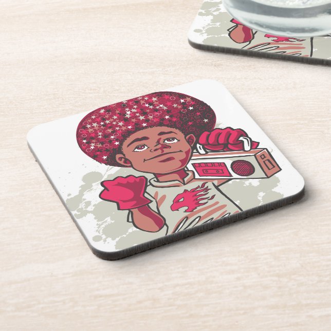 Porta-copo Hard Plastic Coaster – YOUTH Power Afro & Boombox  (Left Side)