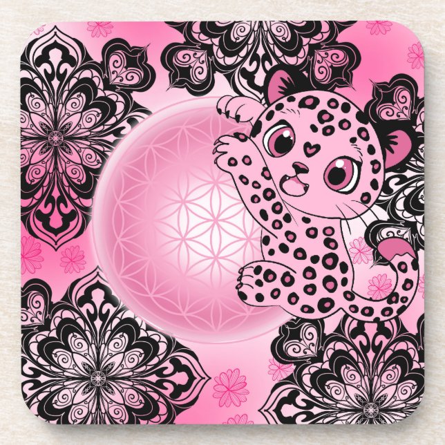 Porta-copo Harmonia de Leopardo Rosa (Frente)