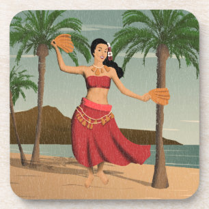 Porta-copo Hawaiian Vintage Hula Girl afligida