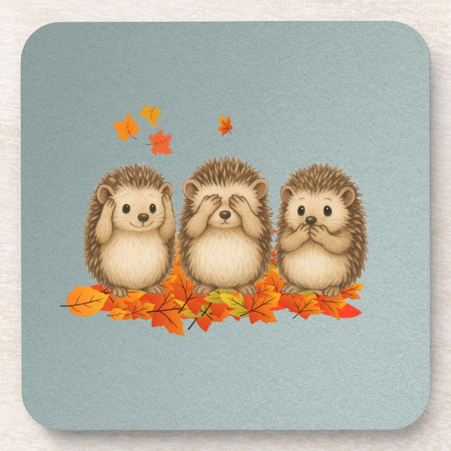 Porta-copo hear, see and speak no evil Hedgehogs leafs (Frente)