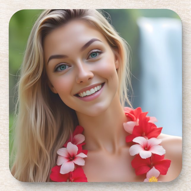 Porta-copo Helena Chevalier: Plástico de Paraíso Havaiano (Frente)