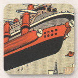 Porta-copo Helicóptero Vintage Science Ficise<br><div class="desc">Ilustração vitoriana futurista vitoriana viagem steampunk e imagem de ficção científica de transporte. Uma nave a vapor parecida com o navio de cruzeiro Titanic e voando como um helicóptero sobre edifícios urbanos. Um clássico design de ficção científica de quadrinhos retrô do futuro.</div>