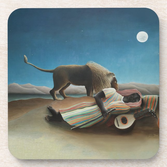 Porta-copo Henri Rousseau Sleeping Gypsy Lion Painting (Frente)