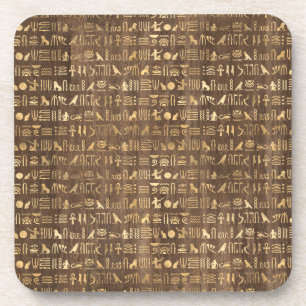 Porta-copo Hieróglifos Egípcios Dourados em Brown