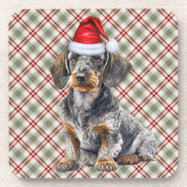 Porta-copo Holiday Plaid Wire Hair Dachshund Santa Dog