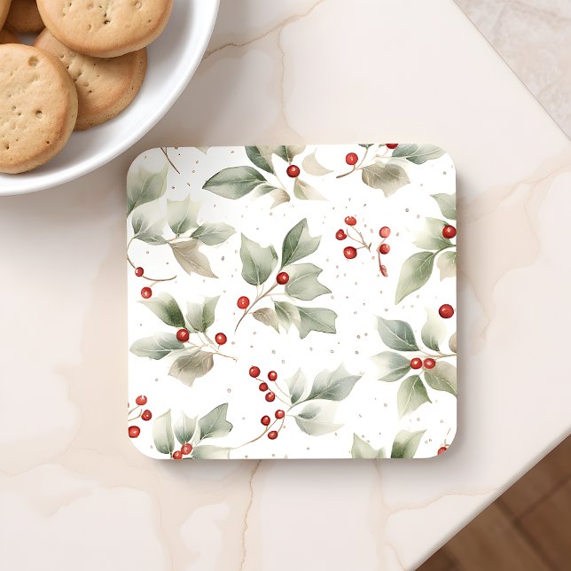 Porta-copo Holly e Berries Watercolor Style (Criador carregado)