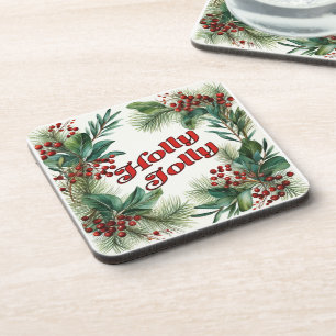 Porta-copo "Holly Jolly" - Escrita decorativa de Natal e Holl