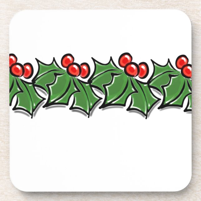 Porta-copo Holly Leaves, Holly berry, coroa de Natal (Frente)