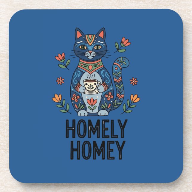 Porta-copo Homely homey aconchegante design de gato azul (Frente)
