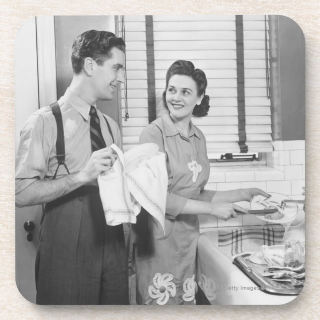 Porta-copo Homem e mulher que fazem pratos (Frente)