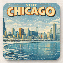 Horizonte de Chicago e Lago Michigan no inverno