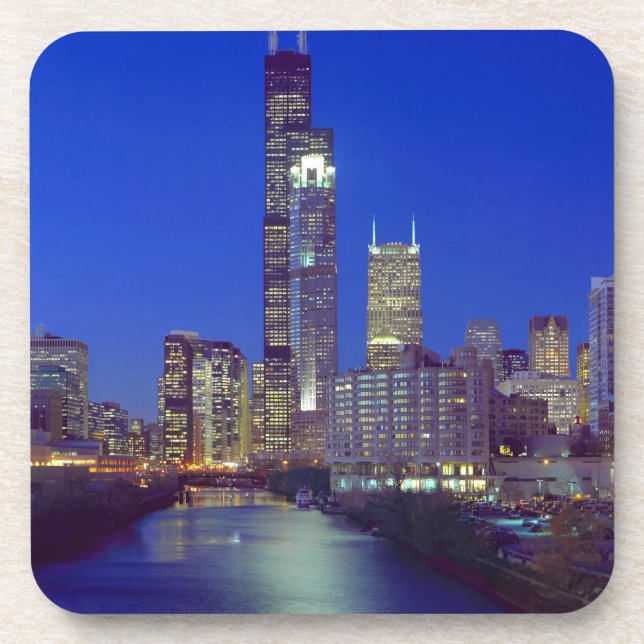 Porta-copo Horizonte de Chicago, Illinois, à noite com Chicag (Frente)