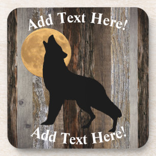 Porta-copo Howling Wolf Full Moon Vintage Madeira Rústica Mad