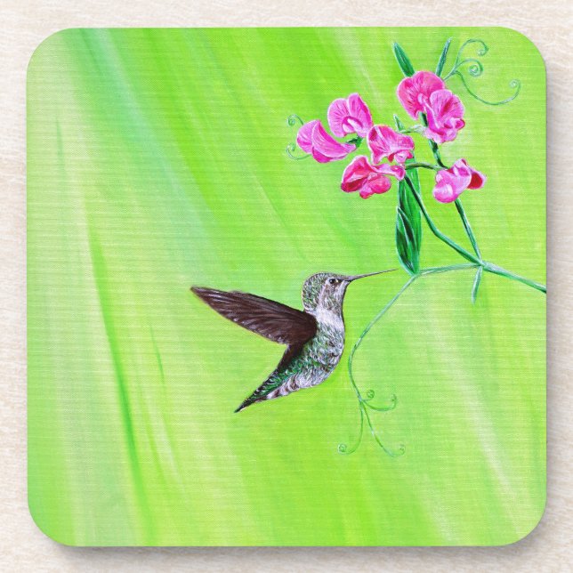 Porta-copo Hummingbird and Sweet Peas Painting (Frente)