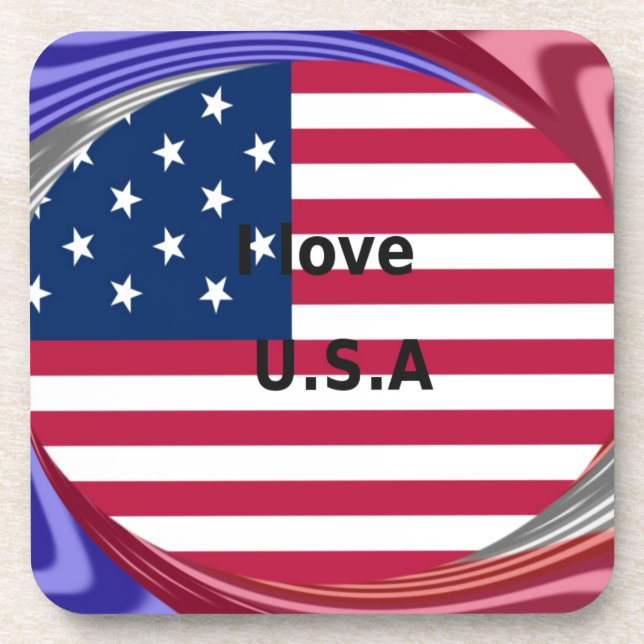 Porta-copo I Love U.S.A Swirl: Patriotic Heart Art Impressão (Frente)