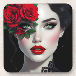 Porta-copo I Love You | Beautiful Woman with Red Rose