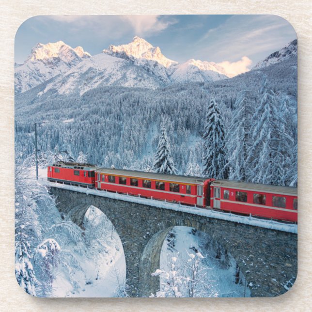 Porta-copo Ice & Snow | Red Bernina Express Train Switzerland (Frente)