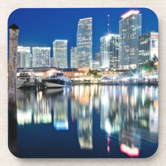 Porta-copo Ideia da skyline com reflexão na água, Miami (Frente)