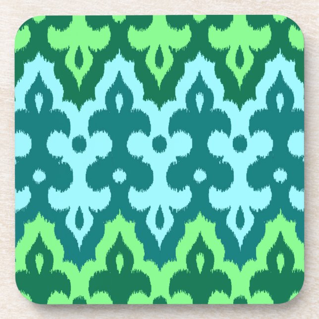 Porta-copo Ikat Damask, Turquoise e Jade Green marroquinos (Frente)