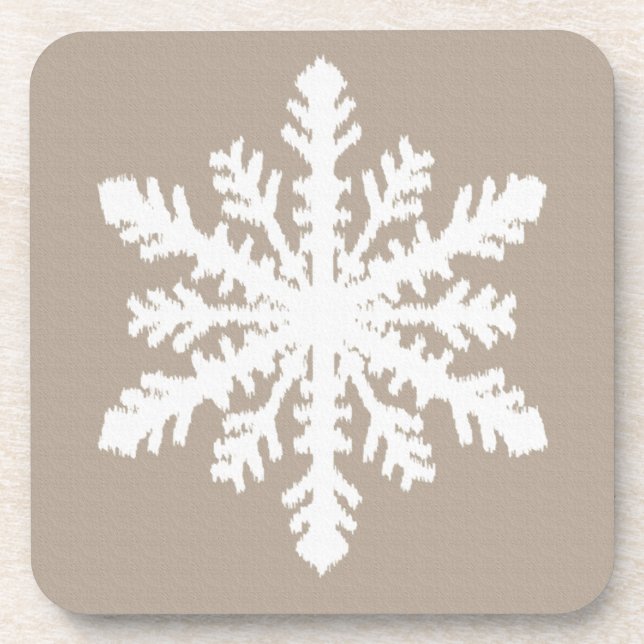 Porta-copo Ikat Floco de Neve - Bege taupe e branco (Frente)