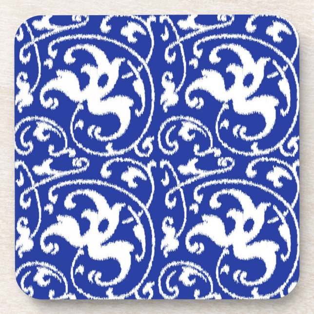 Porta-copo Ikat Floral Damask - Cobalto Azul e Branco (Frente)