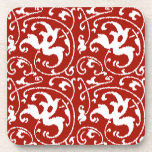 Porta-copo Ikat Floral Damask - Vermelho Escuro e Branco