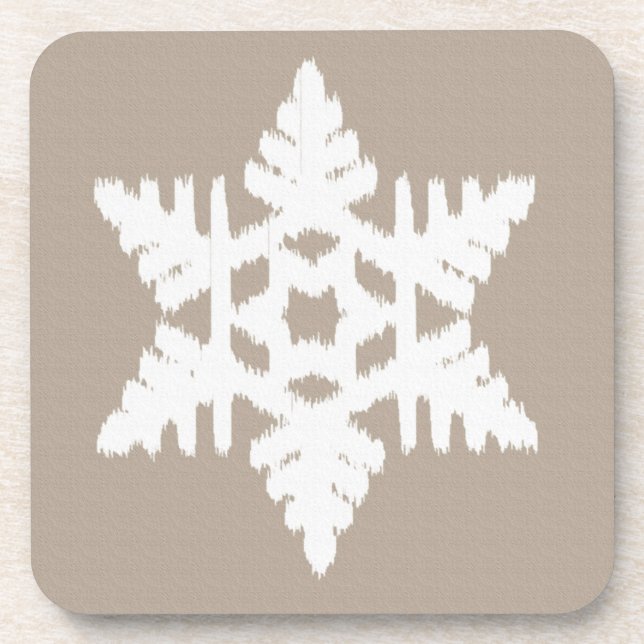 Porta-copo Ikat Snowflake - Taupe bronzeado e branco (Frente)