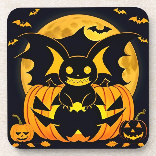 Porta-copo Ilustração Assustadora de Halloween com Abóbora de (Frente)