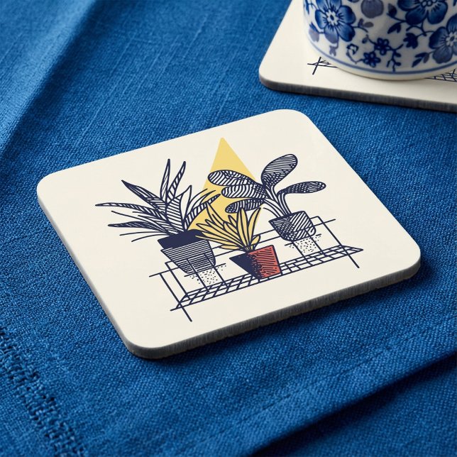 Porta-copo Ilustração das plantas de caserna botânica moderna (Modern Botanical potted house Plant Illustration Beverage Coaster.)