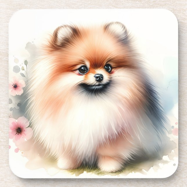 Porta-copo Ilustração de aquarela da Pomerânia Cuta (Frente)