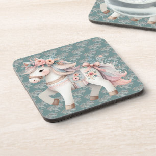 Porta-copo Ilustração de Cavalo Fantasia Pastel Floral