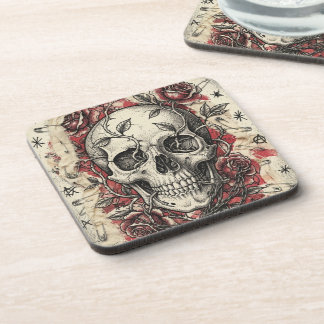 Porta-copo Ilustração de Caveira e Rosas do Grunge Punk