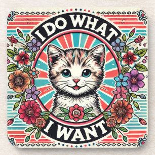 Porta-copo Ilustração de Gato com Flores e Slogan Positivo