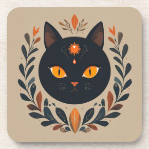 Porta-copo Ilustração de Gato Preto com Olhos Vibrantes