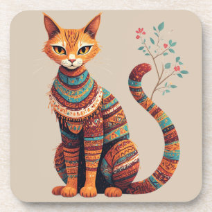Porta-copo Ilustração de Gato Tribal Boho Design de Arte Popu