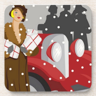Porta-copo Ilustração de Moda de Inverno Vintage Elegante dos