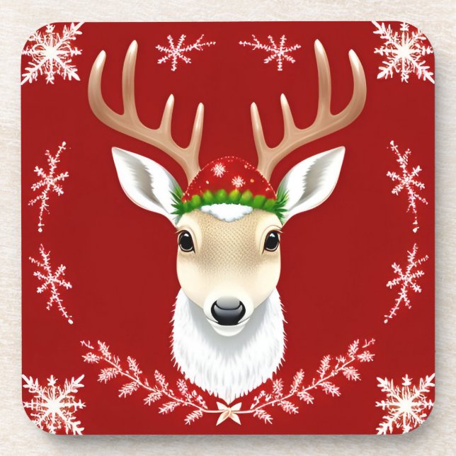 Porta-copo Ilustração de Reinador Festivo com Fundo Vermelho (Frente)