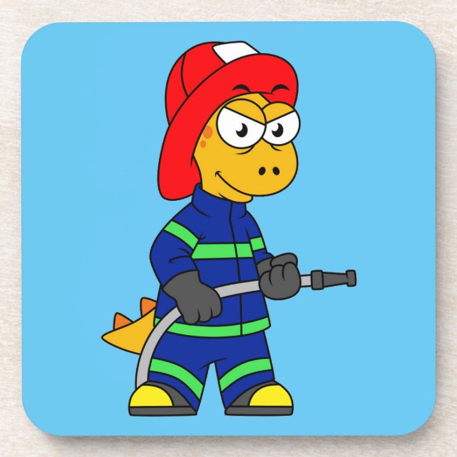 Porta-copo Ilustração De Um Bombeiro Tyrannosaurus Rex. (Frente)