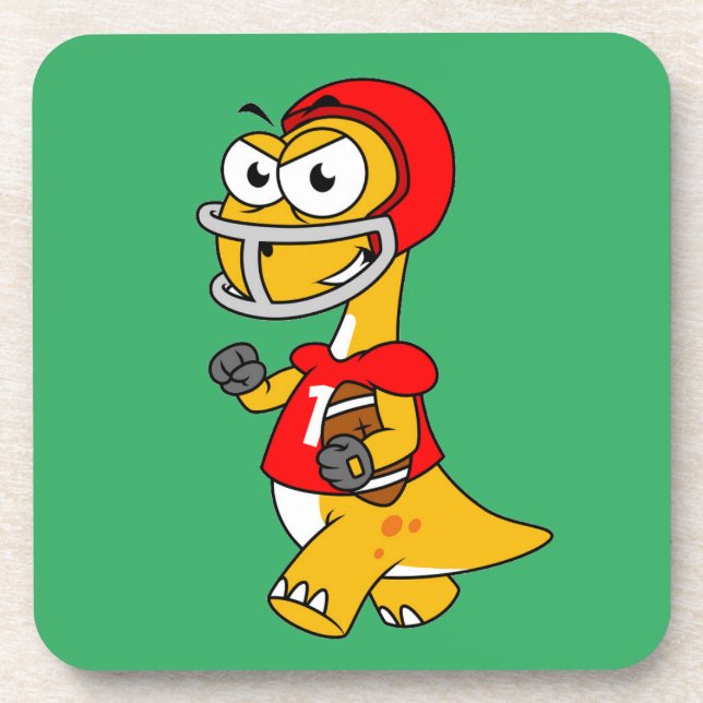 Porta-copo Ilustração De Um Brontossauro Jogando Futebol. (Frente)