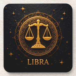 Porta-copo Ilustração do Signo de Libra em Libra Dourada