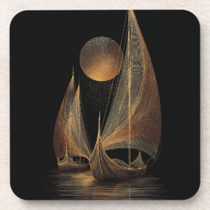 Porta-copo Ilustração Dourada Elegante de Arte de Palangres