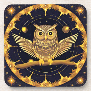 Porta-copo Ilustração Elegante de Coruja Noturna