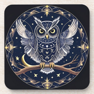 Porta-copo Ilustração Intrincada de Coruja Noturna