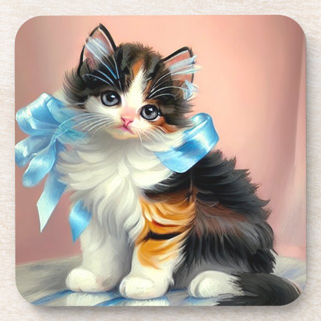 Porta-copo Ilustração Vintage Calico Kitten (Frente)