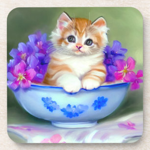 Porta-copo Ilustração Vintage Laranja e White Kitten