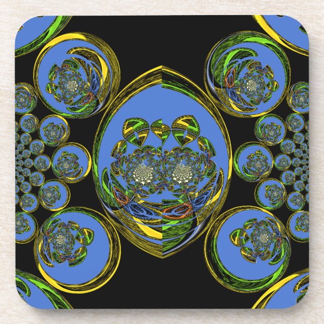 Porta-copo Impressão de Arte do Caleidoscópio Azul e Amarelo (Frente)
