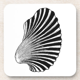 Porta-copo Impressão de Bloco de Shell Scallop, Preto e Branc